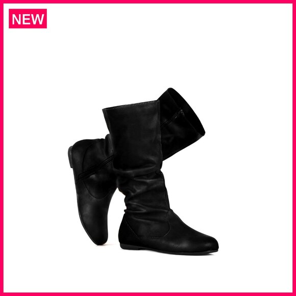Women's Slouchy Mid Calf Boots with Side Zipper Flat Heel